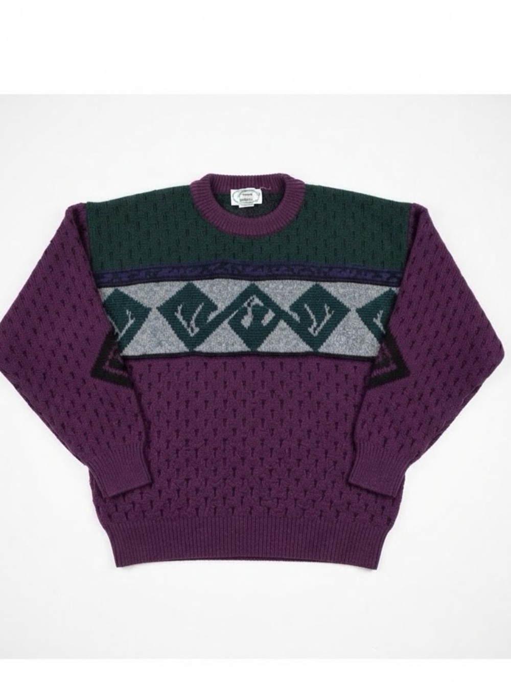 Vintage 90s Jed Knit Sweater Mens L Women’s XL Purple Green